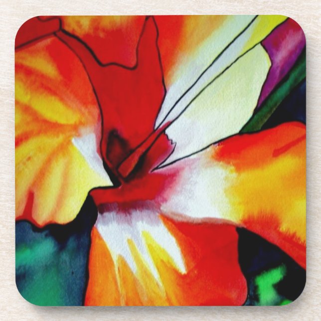 Orange Hibiscus tropical flower watercolor art Coaster (Front)
