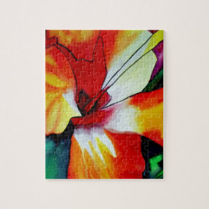 Orange Hibiscus tropical flower watercolor art Jigsaw Puzzle