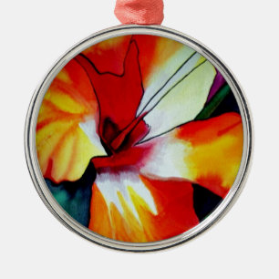 Orange Hibiscus tropical flower watercolor art Metal Ornament