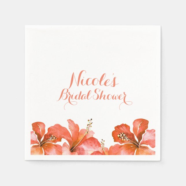 Orange Hibiscus Tropical Flowers White Party Chic Napkin (Front)