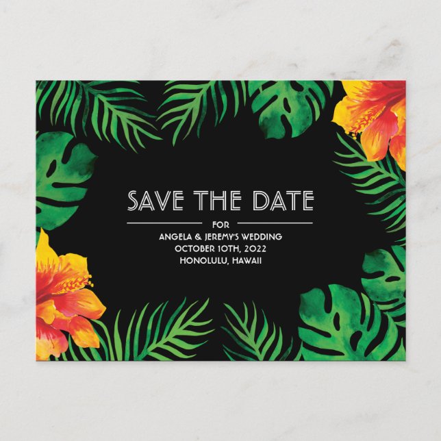 Orange Hibiscus Tropical Save the Date Postcard (Front)