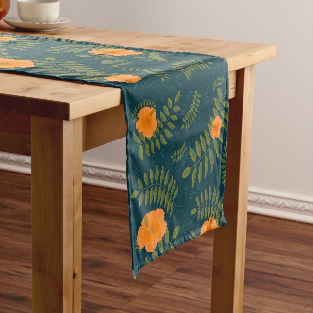 Orange Hibiscus Tropical Table Runner  (In Situ)