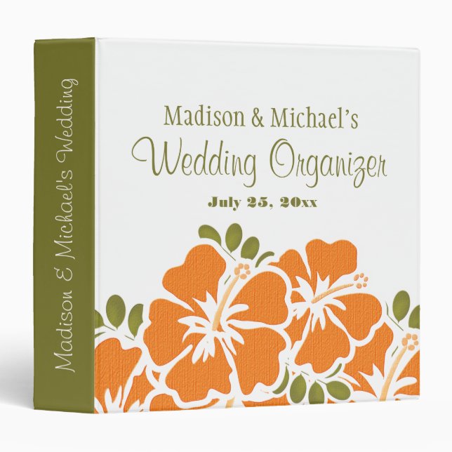 ORANGE Hibiscus Wedding Planner Organizer Binder (Front/Spine)