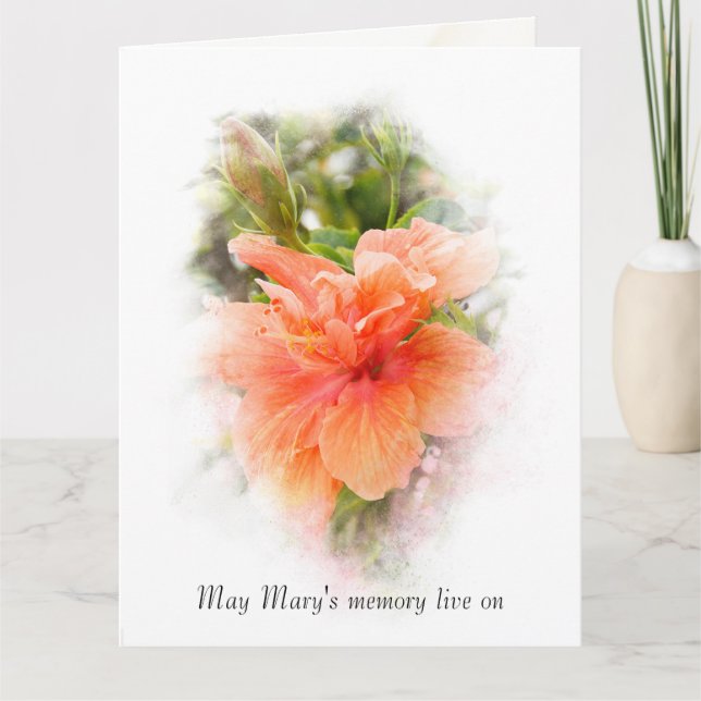 Orange Hibiscus with Name Sympathy Card (Front)
