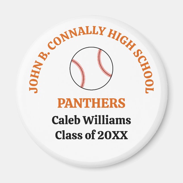 Orange High School Baseball Player Personalized Magnet (Front)