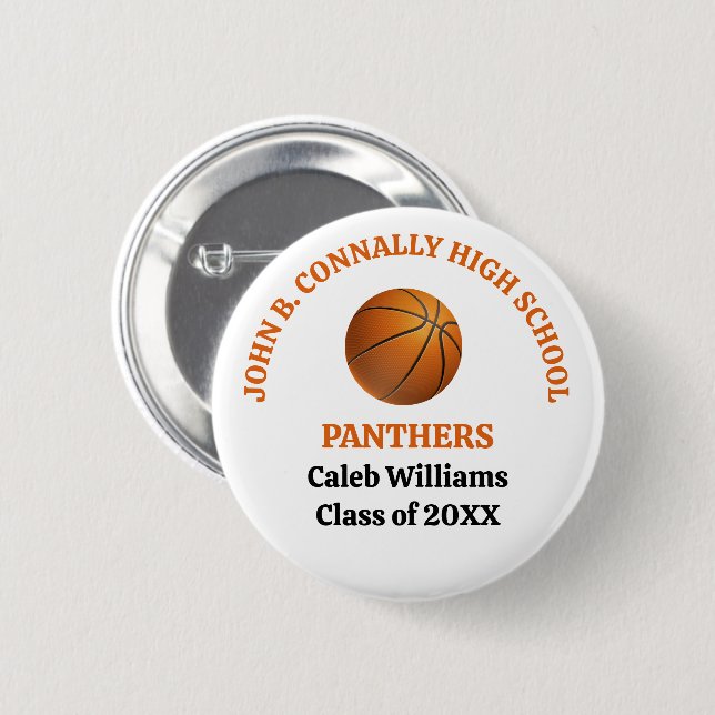 Orange High School Basketball Player Personalized 2 Inch Round Button (Front & Back)