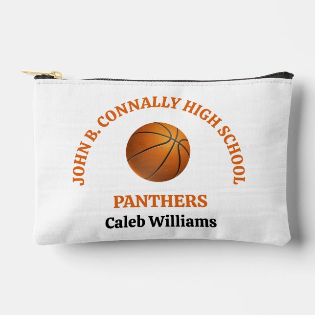 Orange High School Basketball Player Personalized Accessory Pouch (Front)