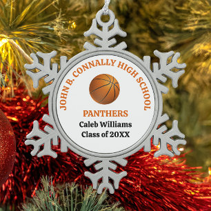 Orange High School Basketball Player Personalized Snowflake Pewter Christmas Ornament
