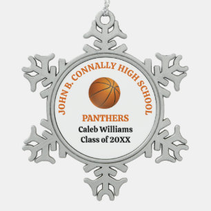 Orange High School Basketball Player Personalized Snowflake Pewter Christmas Ornament
