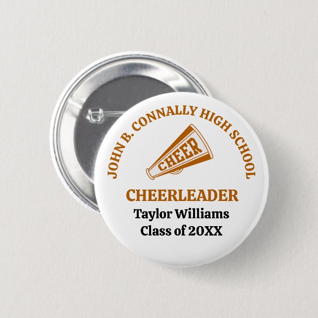 Orange High School Cheerleader Personalized 2 Inch Round Button (Front & Back)