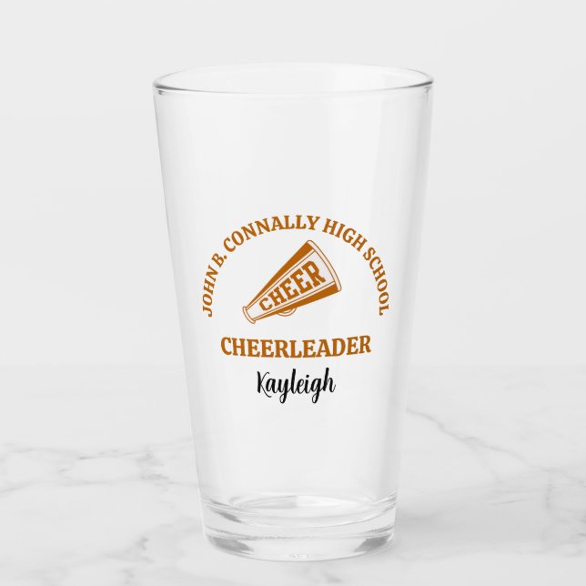 Orange High School Cheerleader Personalized Glass (Front)