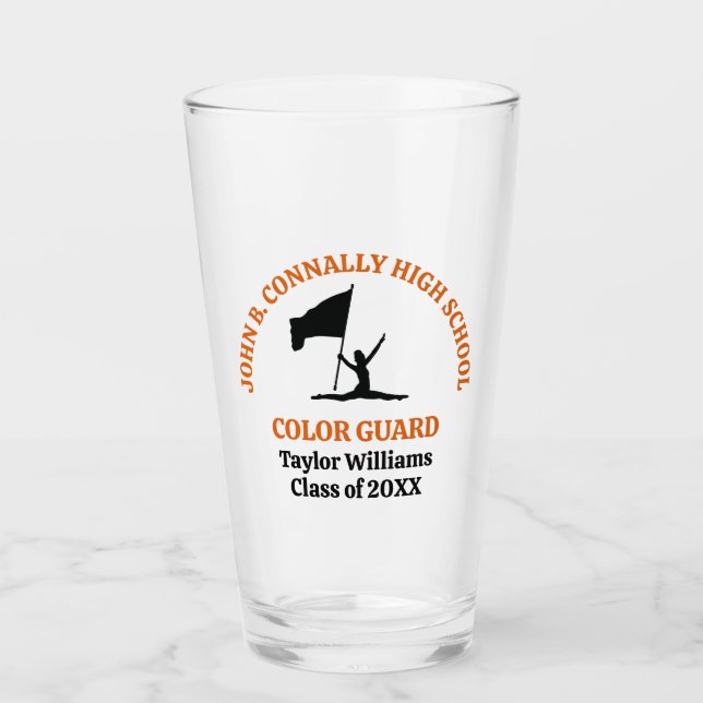 Orange High School Colour Guard Personalized Glass (Front)