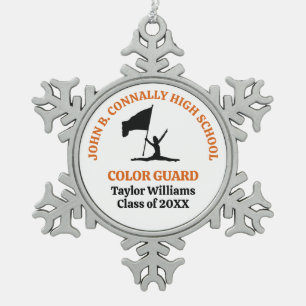 Orange High School Colour Guard Personalized Snowflake Pewter Christmas Ornament