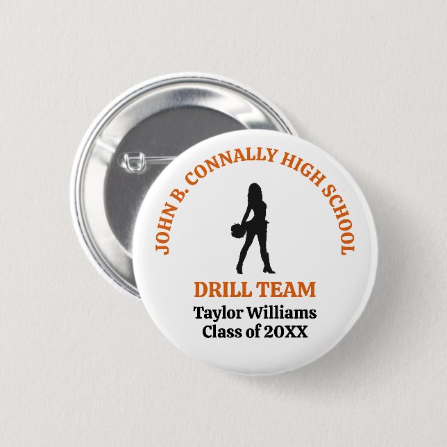 Orange High School Drill Team Dancer Personalized 2 Inch Round Button (Front & Back)