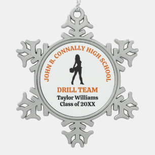 Orange High School Drill Team Dancer Personalized Snowflake Pewter Christmas Ornament