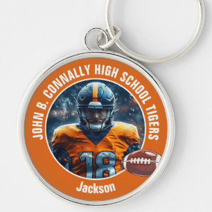 Orange High School Football Player Photo Keychain
