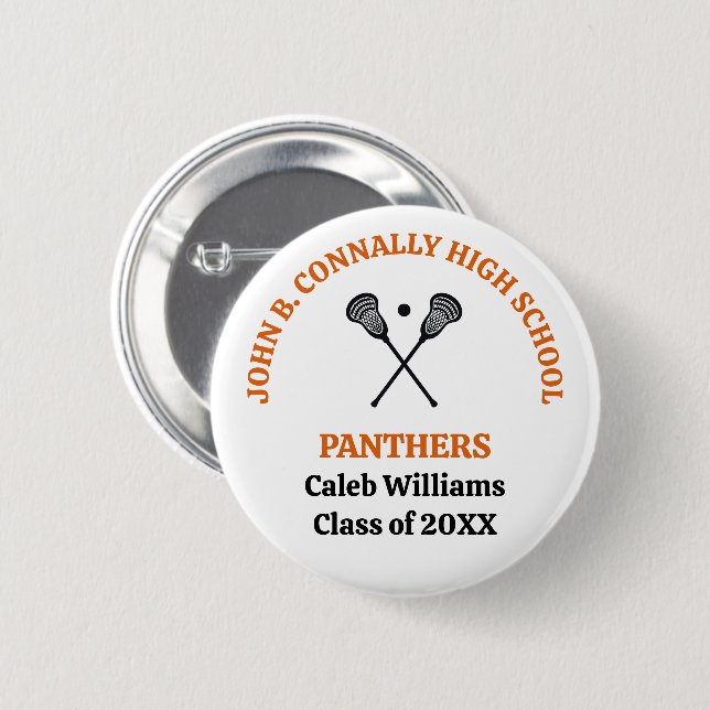 Orange High School Lacrosse Team Personalized 2 Inch Round Button (Front & Back)