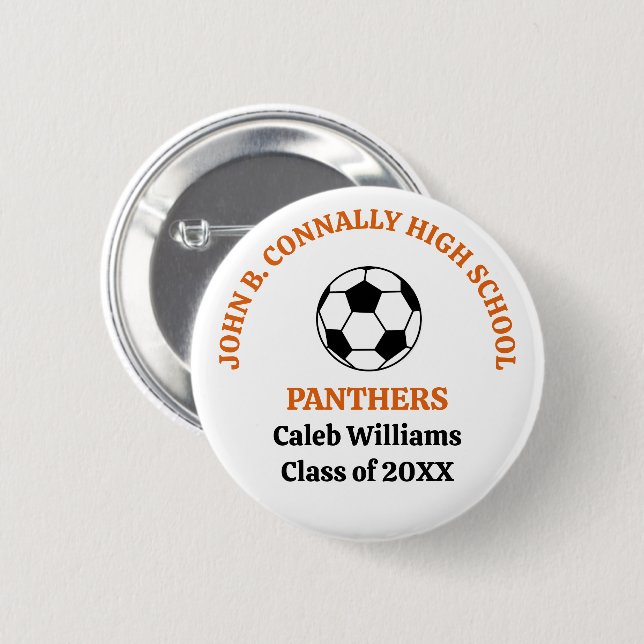 Orange High School Soccer Team Personalized 2 Inch Round Button (Front & Back)