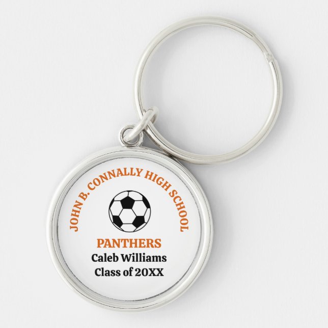 Orange High School Soccer Team Personalized Keychain (Front)