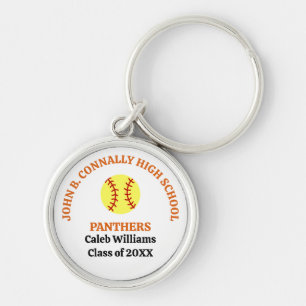 Orange High School Softball Player Personalized Keychain