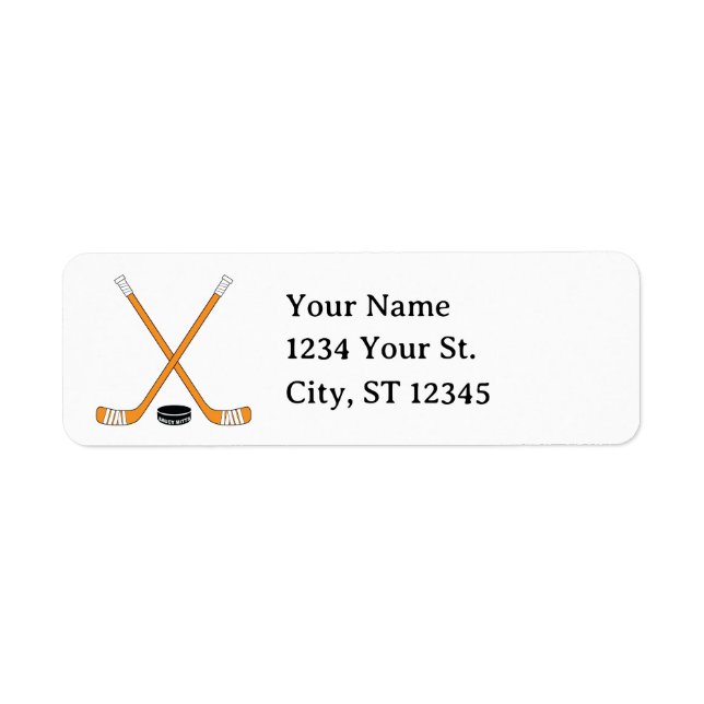 Orange Hockey Sticks and Puck Return Address (Front)