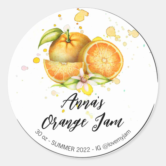 *~* Orange Homemade Jelly Jam Preserves AP30 Classic Round Sticker (Front)