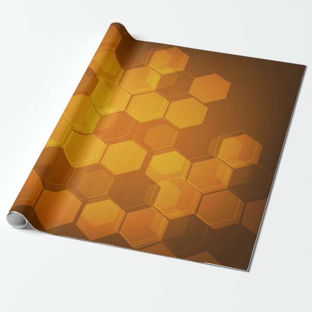 Orange honeycomb hexagon pattern wrapping paper (Unrolled)