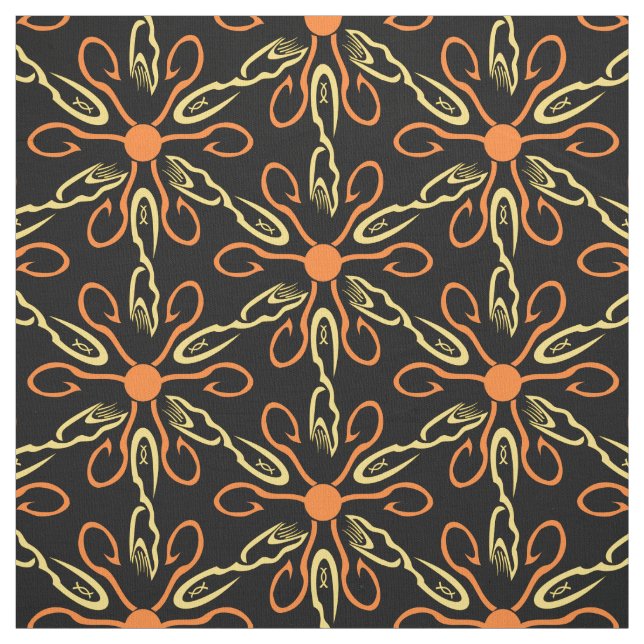 Orange Hook Yellow Hook Yellow Fish Flower Patter Fabric (Swatch)