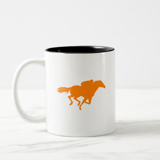 Orange Horse Racing Two-Tone Coffee Mug (Left)