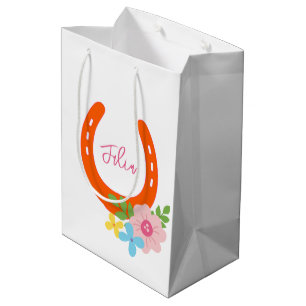 Orange Horseshoe Pink NAME Flowers Barn Girls Medium Gift Bag