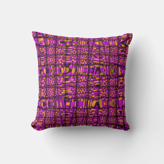Orange Hot Pink Black Modern Zig Zag Pattern Weave Throw Pillow (Front)