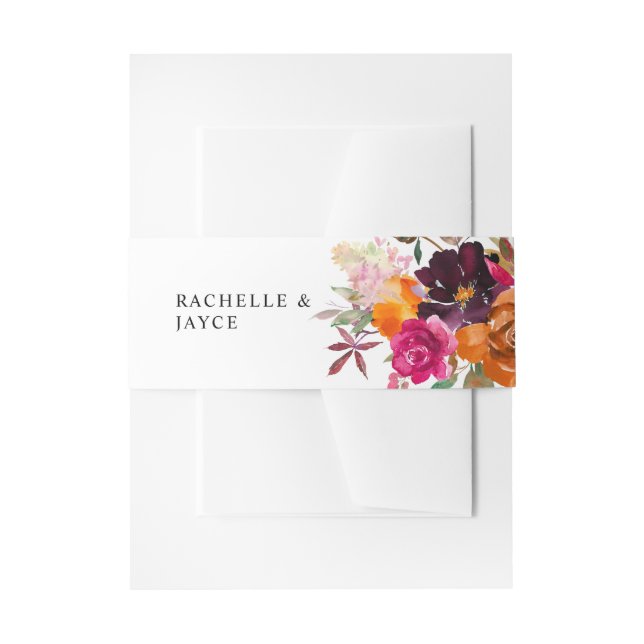 Orange, Hot Pink, & Purple Fall Floral 4 Invitation Belly Band (Front Example)