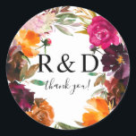 Orange, Hot Pink, & Purple Fall Floral Monogram 3- Classic Round Sticker<br><div class="desc">Make your invitations pop with this Orange,  Hot Pink,  & Purple Fall Floral monogram sticker.  Use for thank you gifts or to send invitations.</div>