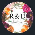 Orange, Hot Pink, & Purple Fall Floral Monogram 3- Classic Round Sticker<br><div class="desc">Make your invitations pop with this Orange,  Hot Pink,  & Purple Fall Floral monogram sticker.  Use for thank you gifts or to send invitations.</div>