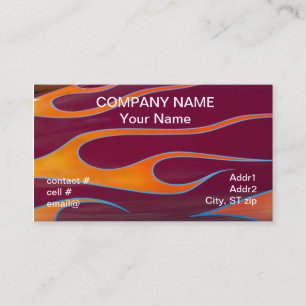 orange hotrod flames on red paint business card