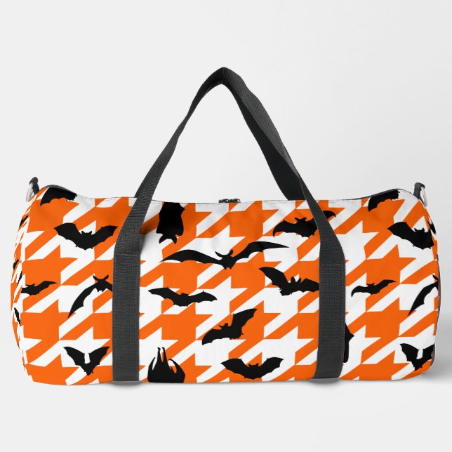 orange houndstooth halloween black bats  duffle bag (Front)