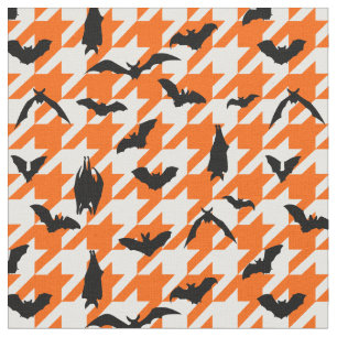 orange houndstooth halloween black bats fabric