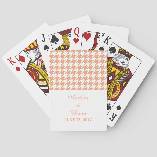 Orange Houndstooth Wedding Playing Cards (Back)