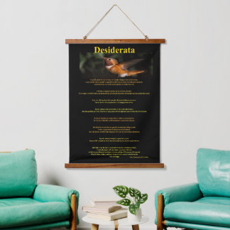 Orange Hummingbird Standing Still Desiderata  Hanging Tapestry