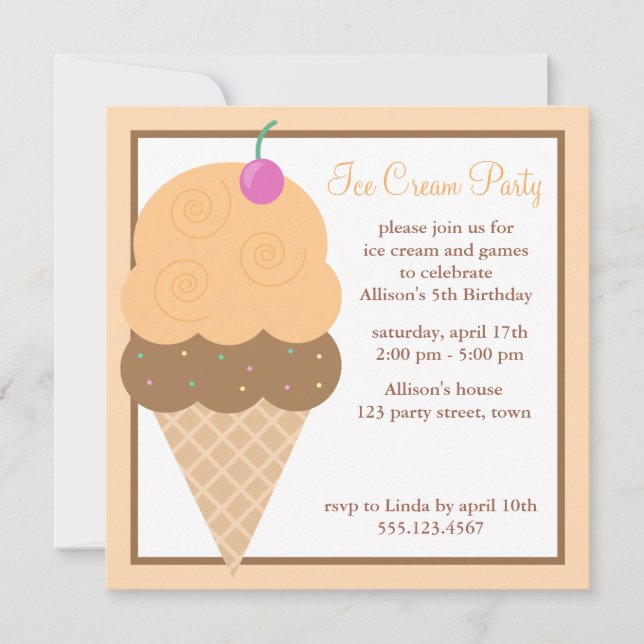 Orange Ice Cream Cone Invitation (Front)
