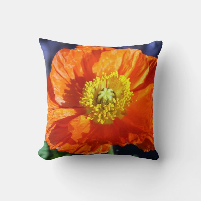 Orange Icelandic Poppy Photograph Throw Pillow (Front)