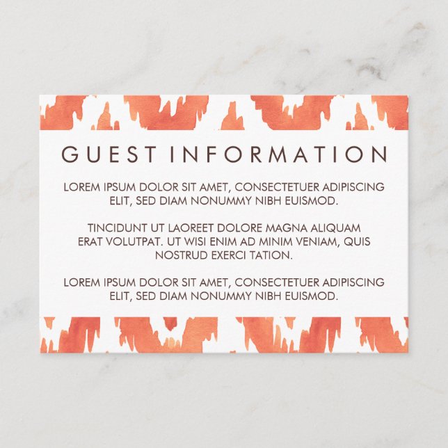 Orange Ikat Guest Information Enclosure Card (Front)