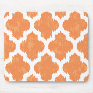 Orange Ikat Quatrefoil Classic Modern Geometric Mouse Pad