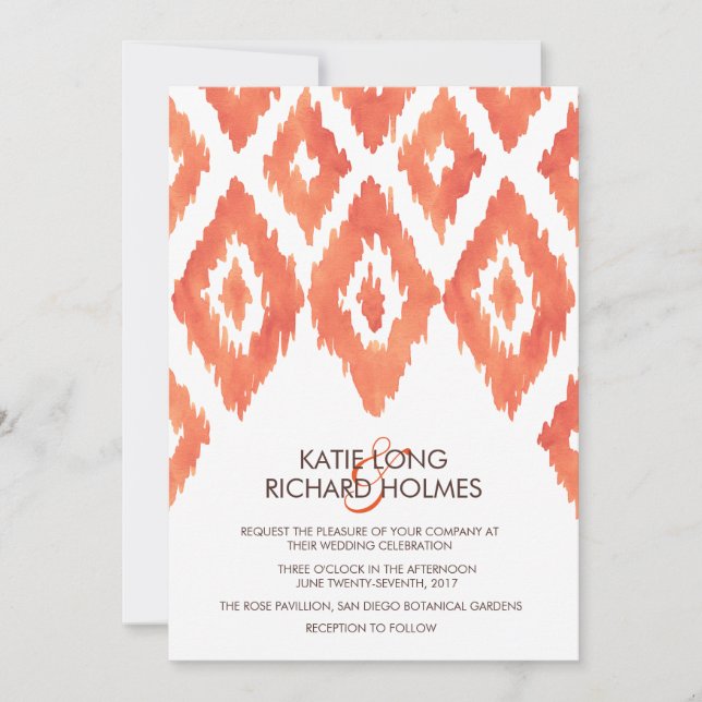 Orange Ikat Wedding Invitation (Front)