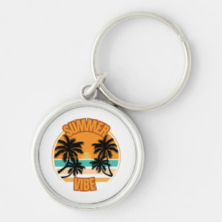 Orange Illustrative Summer Time Artwork Keychain