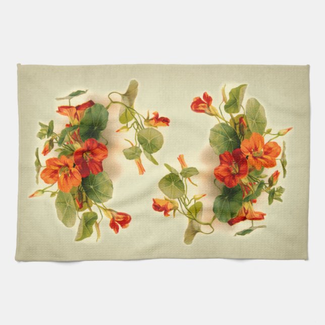 Orange Indian Cress Kitchen Towel (Horizontal)