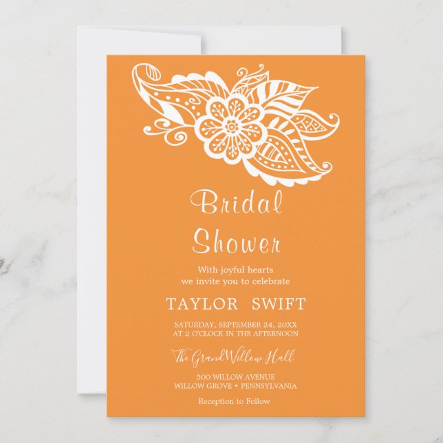 Orange Indian Paisley Bridal Shower Invitation (Front)