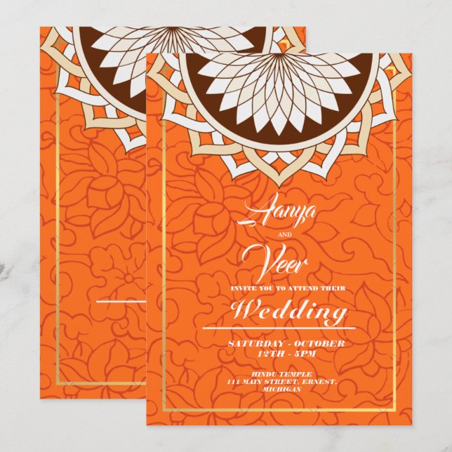 Orange Indian  Wedding Invitation (Front/Back)