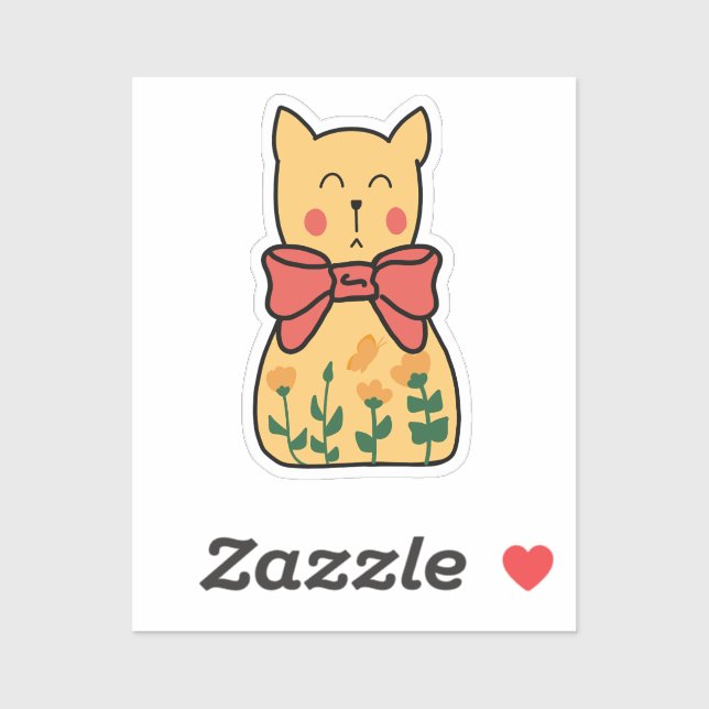 Orange Indifferent Floral Cat With Bow (Sheet)