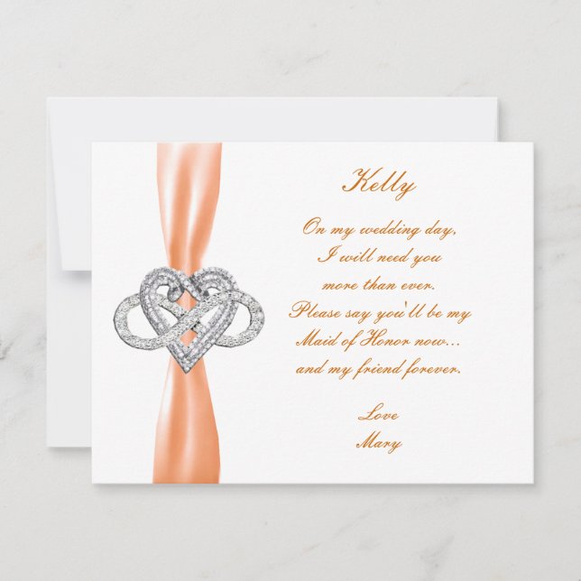 Orange Infinity Heart Maid Of Honour Card (Front)
